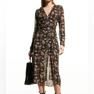Rag & Bone ‘Amber’ Black Floral Crepe de chine Midi Dress Size 2